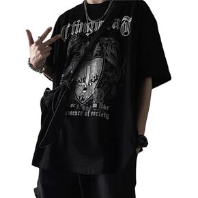 Men Women Y2K Goth Shirt Emo Alt Cross Graphic Tee Grunge Dark Academia T-Shirt Oversized Baggy Tops Clothes
