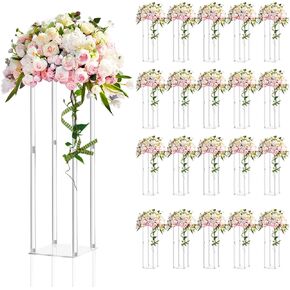 Geetery 8 Pieces Tall Acrylic Vase Wedding Centerpieces Clear Flower Stand Column Geometric Floral Vase Elegant Display Holder for Birthday Party Wedding Table Decorations (28 Inch)