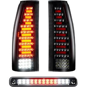 Tail Light + 3rd Third Brake Cargo Lamp for Chevy GMC C1500 K1500 1988-1999, C2500 C3500 K2500 K3500 1988-2000, Silverado 1994-1998, Blazer 1992-1994, High Mount Stop Light Rear LED Taillight Assembly