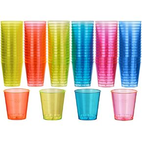 MATANA 150 Neon Plastic Shot Glasses (1oz), Party Shot Cups for Wine Tasting, Condiments, Sauce, Jello Shots & More - Sturdy & Reusable
