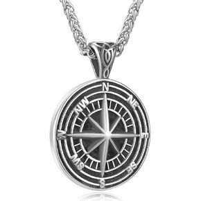 Compass Pendant Stainless Steel Navigator Compass Necklace for Men's Graduation Jewelry Gifts