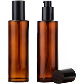 2PCS 120ml/4oz Empty Refillable Amber Glass Lotion Pump Press Bottles Soap Dispensers Containers Jars with Black Cap for Foundation Cream Makeup Removel Oil Shampoo