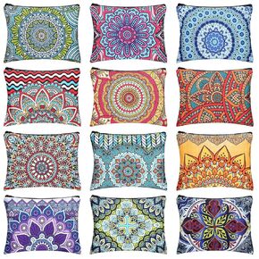 Kajaia 12 Pcs Mandala Canvas Makeup Bags Bulk Canvas Cosmetic Bag for Purse Toiletry Pouch with Zipper Travel Preppy Makeup Organizer 9.25 x 6.9 Inch Mandala Flower Cosmetic Bag Bulk for Women Adults