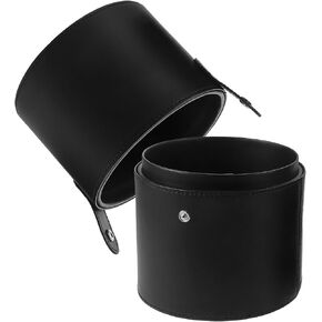 Beaupretty PU Leather Case Makeup Brush Holder with Lid Cosmetic Storage Bucket Brush Box Cup for Women Black