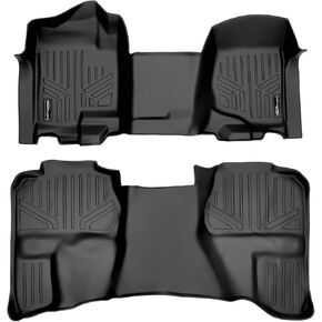 MAXLINER Floor Mats 2 Row Liner Set Black for 2007-2013 Silverado/Sierra 1500/2500/3500 Extended Cab