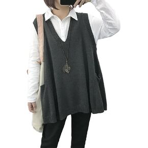Women's Oversized Sweater Vest Fall V Neck Sleeveless Pullover Sweater Loose Knitted Tunic Tops with Pockets