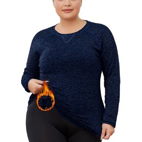 FOREYOND Women's Plus Size Thermal Fleece Tops Long Sleeve Running Athletic Shirt Workout Tops Thermal Underwear