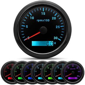 ARTILAURA Tachometer 85mm 3-3/8" Boat Tachometer Marine RPM Gauge 7 Color 7000 RPM Waterproof for Car Auto Marine Truck 9-32V (Black)