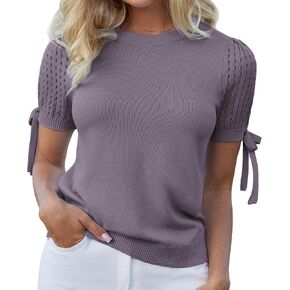 GRACE KARIN 2025 Women's Lightweight Hollow Out Puff Short Sleeve Pullover Sweater Top