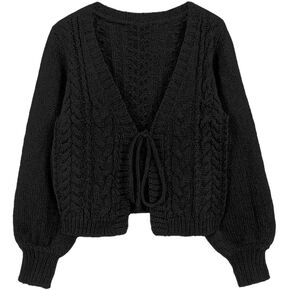 SKAYS Womens Tie Front Bow Cardigan Sweaters Cropped Cable Knit Cardigans Trendy Fall Lightweight Long Sleeve Outerwear