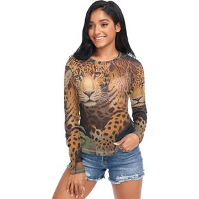 Women's Long Sleeve Mesh Top See Through Clubwear Sheer Tee Top Casual T Shirts Blouse