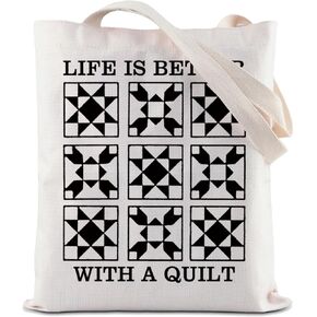 ZJXHPO Quilting Tote Bag Life Is Better With A Quilt Handbag Quilter Shopping Bag Sewer Shoulder Bag Sewing Lover Gift