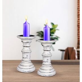 White Wooden Candle Holder, Candle Holder for Christmas Decoration, Wood Pillar Candle Holder, Tall Candle Holders, Farmhouse Candle Holder, Candle Holder Set of 3, Height (10+8+6) inch White Wash in Kuwait