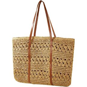 Straw Beach Tote Bags for Women, Straw Purse Handmade Woven Raffia Bag For Summer Travel