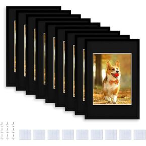 8x12 Picture Tiles | Mix Tiles Picture Frames Stick on Wall | Photo Tiles Peel and Stick Picture Frames as Gallery Wall Frame Set (Black - 9 Pcs)