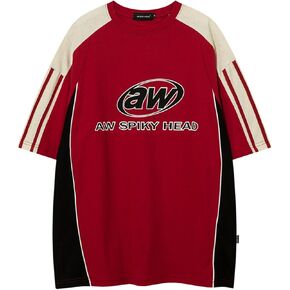 Mens Oversize Graphic Raglan T Shirt Vintage Letter Print Speedway Racing Tees Casual Unisex Streetwear Tops