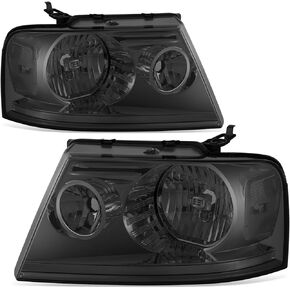 DNA MOTORING Headlamps Headlight Assembly Compatible With Ford F150 2004-2008 / Mark LT 2006, Left & Right, Smoked/Clear, HL-OH-F15004-SM-CL1
