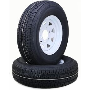 Free Country Trailer Tire Wheel Assembly ST215/75R14 8-Ply D 107M 5 Lug on 4.5" PCD White Spoke Wheel, SET 2