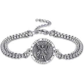 Religious Protector Bracelet Patron Saint Amulet Bracelet 925 Sterling Silver Archangel Saint Protection Medal Bracelet Jewelry Birthday for Men Women