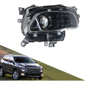 Headlight Assembly Headlamp Halogen Black Right Side Replacement for 2014-2018 Cherokee