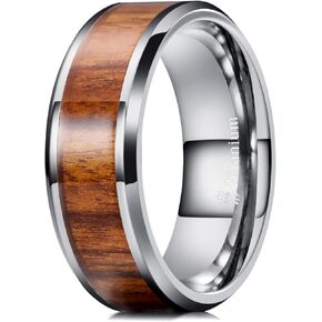 THREE KEYS JEWELRY 6mm/8mm Sliver Titanium Wedding Ring for Women with Koa Wood Inlay Wedding Band Engagement Ring Comfort Fit