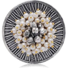 I Jewels Silver Oxidised Indian Wedding Bollywood Ethnic Adjustable Brass Finger Ring Embellished With ghungroo and pearl