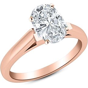 18K Rose Gold 1-5 Carat Lab Grown Solitaire Oval Cut Cathedral IGI Certified Diamond Engagement Ring (H-I Color VS2-SI1)