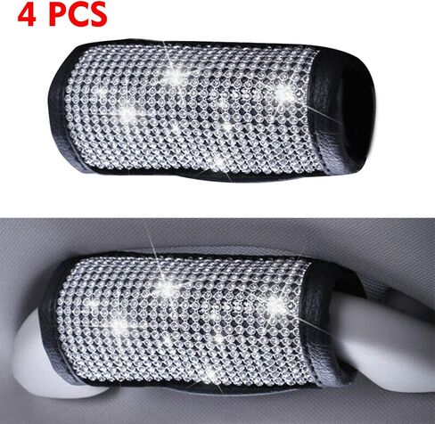 4pcs Bling Bling Auto Safety Door Handle Cover, Luster Crystal Car Protective Handle Cover Diamond Car Decor Accessories for Women (White-4Pcs) in Saudi Arabia