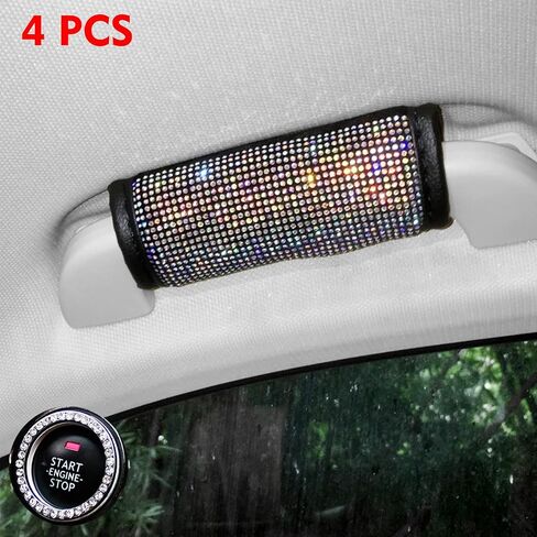 4pcs Bling Bling Auto Safety Door Handle Cover, Luster Crystal Car Protective Handle Cover Diamond Car Decor Accessories for Women (White-4Pcs) in Saudi Arabia