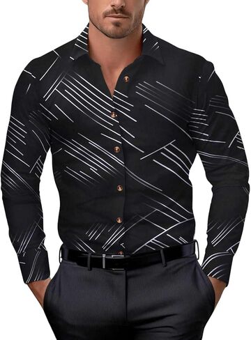 WDIRARA Men's Patterned Printed Long Sleeve Dress Shirts Button Down Business Shirts in Saudi Arabia