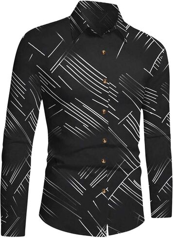 WDIRARA Men's Patterned Printed Long Sleeve Dress Shirts Button Down Business Shirts in Saudi Arabia