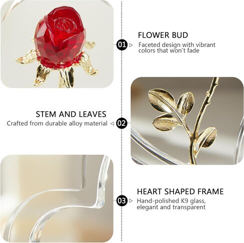 Love Crystal Red Rose Home Decoration, Glass Rose Statue, Bedroom and Living Room Flower Ornaments, Handmade Collectibles, Valentine's Day, Mother's Day Wedding Gift in Saudi Arabia