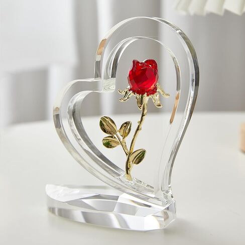 Love Crystal Red Rose Home Decoration, Glass Rose Statue, Bedroom and Living Room Flower Ornaments, Handmade Collectibles, Valentine's Day, Mother's Day Wedding Gift in Saudi Arabia