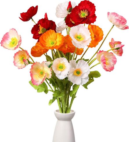 Crowye Silk Artificial Poppy Faux Poppy Spring Flowers Real Touch Flowers for Home Kitchen Wedding Decorations Floral Arrangement Table Centerpieces Vase Bouquet (Multicolor, 8 Bunches) in Kuwait