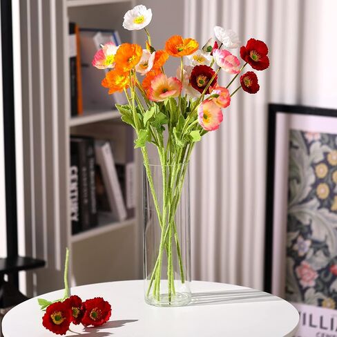 Crowye Silk Artificial Poppy Faux Poppy Spring Flowers Real Touch Flowers for Home Kitchen Wedding Decorations Floral Arrangement Table Centerpieces Vase Bouquet (Multicolor, 8 Bunches) in Kuwait