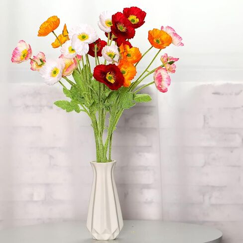 Crowye Silk Artificial Poppy Faux Poppy Spring Flowers Real Touch Flowers for Home Kitchen Wedding Decorations Floral Arrangement Table Centerpieces Vase Bouquet (Multicolor, 8 Bunches) in Kuwait