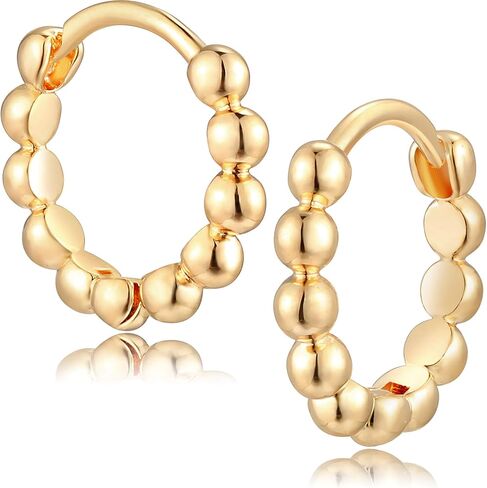 Fettero Women Gold Huggie Hoop Earrings 14K Gold Plated Small Hoop Earrings Beaded Hoop Earrings for Everyday Wear Tiny Boho Beach Slepper Earrings Simple Delicate Hypoallergenic Jewelry in Kuwait