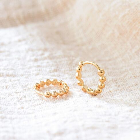 Fettero Women Gold Huggie Hoop Earrings 14K Gold Plated Small Hoop Earrings Beaded Hoop Earrings for Everyday Wear Tiny Boho Beach Slepper Earrings Simple Delicate Hypoallergenic Jewelry in Kuwait