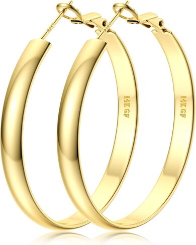 BESTEEL 14K Gold Filled Hoop Earrings for Women, 5mm Wide Large Flat Gold Hoop Earrings, Hypoallergenic Lightweight Oversized Big Hoop Earrings Gold in Saudi Arabia