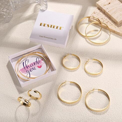 BESTEEL 14K Gold Filled Hoop Earrings for Women, 5mm Wide Large Flat Gold Hoop Earrings, Hypoallergenic Lightweight Oversized Big Hoop Earrings Gold in Saudi Arabia