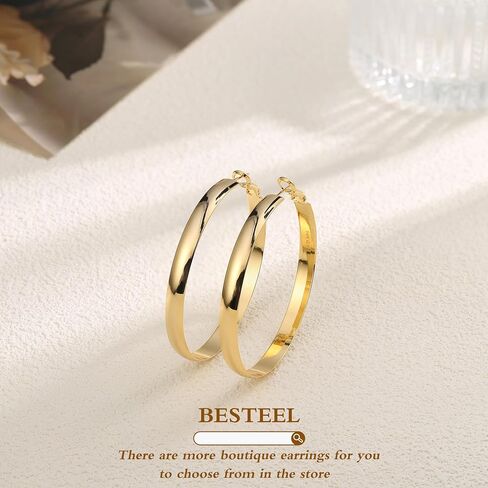 BESTEEL 14K Gold Filled Hoop Earrings for Women, 5mm Wide Large Flat Gold Hoop Earrings, Hypoallergenic Lightweight Oversized Big Hoop Earrings Gold in Saudi Arabia