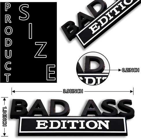 شعار إصدار Bad Ass، شارة ذيل السيارة Bad Ass، ملصق تعديل مضحك للسيارة، ملصق ممتص الصدمات للسيارة مناسب للمركبة العالمية (فضي وأسود) in Kuwait