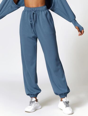 ABOCIW Cargo Sweatpants for Women Fleece Lined Straight Leg High Waisted Baggy Athletic Joggers Pants with Pockets in Kuwait