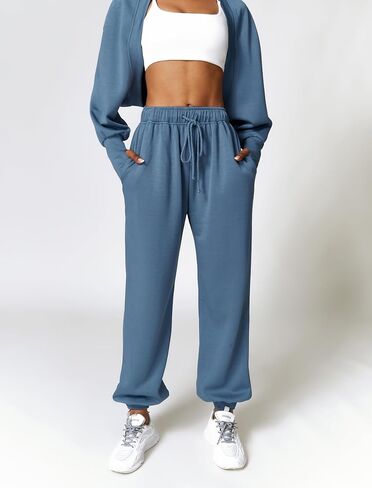 ABOCIW Cargo Sweatpants for Women Fleece Lined Straight Leg High Waisted Baggy Athletic Joggers Pants with Pockets in Kuwait