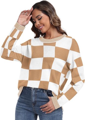 PrinStory Women's Long Sleeve Sweaters Loose Fit Crewneck Pullover Tops with Side Slits 2024 Fall Outfits Fashion Clothes in Kuwait