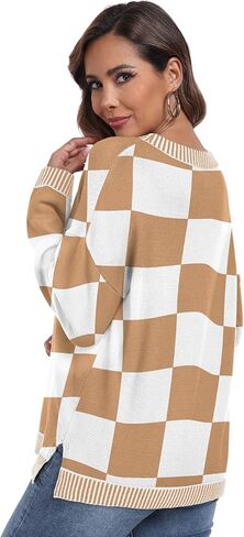 PrinStory Women's Long Sleeve Sweaters Loose Fit Crewneck Pullover Tops with Side Slits 2024 Fall Outfits Fashion Clothes in Kuwait