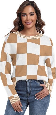 PrinStory Women's Long Sleeve Sweaters Loose Fit Crewneck Pullover Tops with Side Slits 2024 Fall Outfits Fashion Clothes in Kuwait