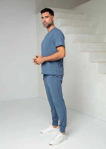 Jogger Scrub Pant for Men - 2 Pockets, 1 Cargo Pocket, Drawstrings Waistband, Moisture-Wicking, Contemporary Fit in Saudi Arabia