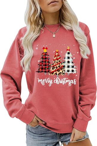 Women's Christmas Sweatshirts Funny Christmas Sweatshirts Green Printed Crew Neck Pullover Long Sleeves Casual Tops in Saudi Arabia