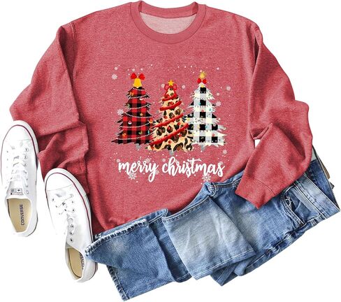 Women's Christmas Sweatshirts Funny Christmas Sweatshirts Green Printed Crew Neck Pullover Long Sleeves Casual Tops in Saudi Arabia